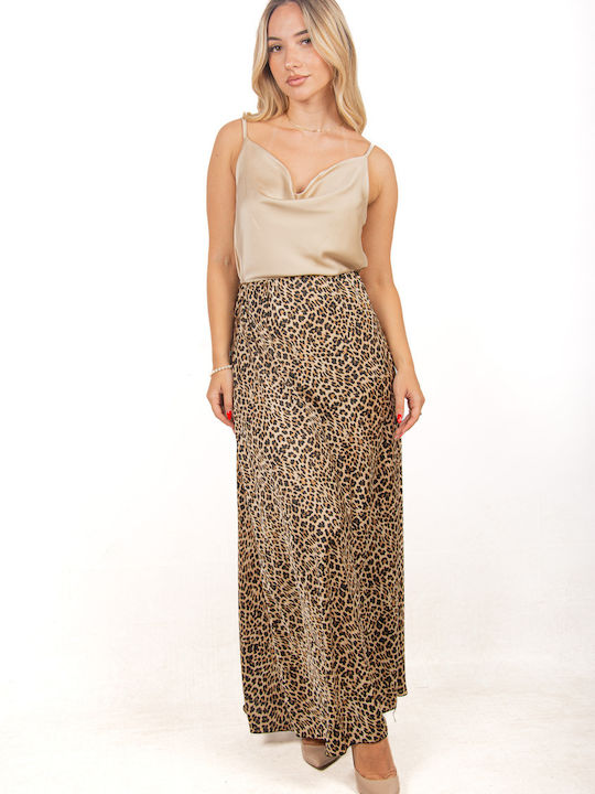 Ellen Satin Skirt Leopard in Brown color