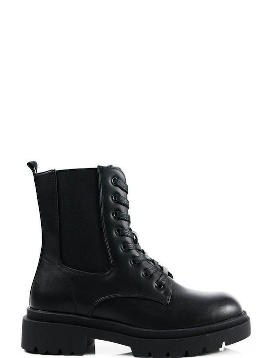 Black Ankle Boots with Decorative Elastic