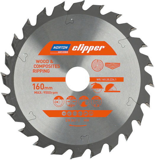 Norton Circular Saw Blade 160mm X 20mm X 24t Wood Composites Atb 1.8 1.2