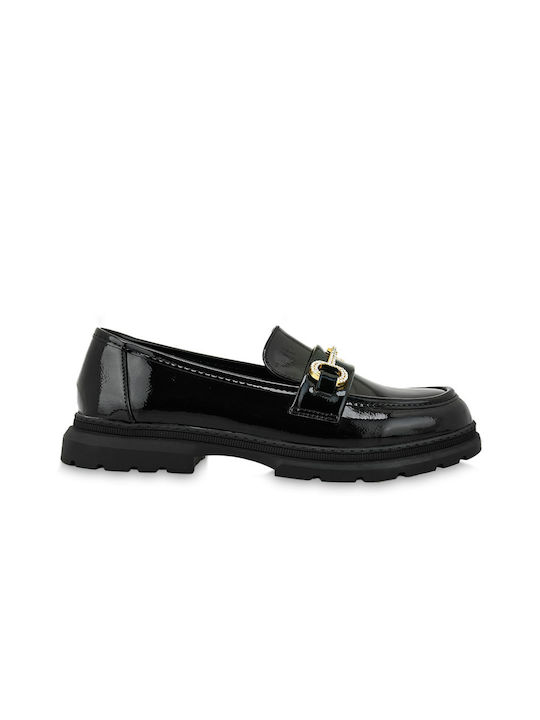 Exe Girls Patent Leather Moccasins Black