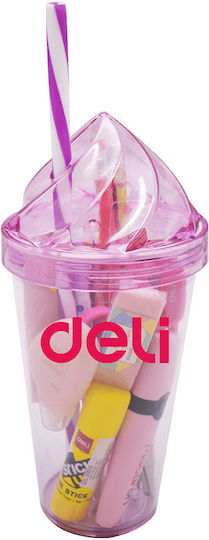 Deli Glas Wasser aus Glas in Rosa Farbe mit Strohhalm Deli Glas Wasser aus Glas in Rosa Farbe mit Strohhalm