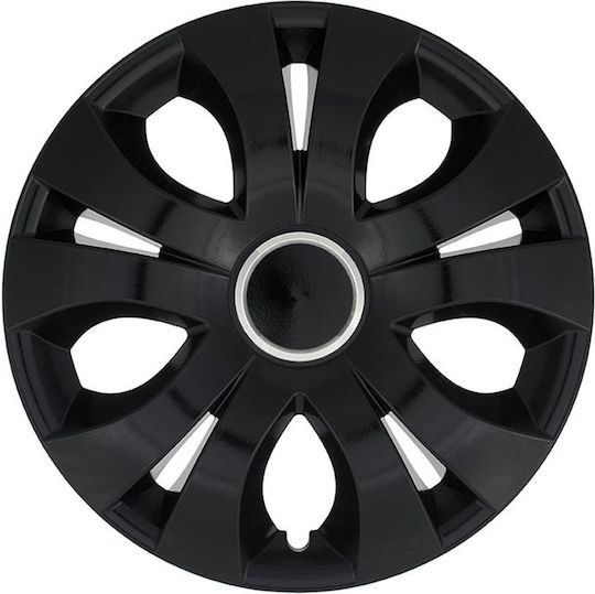 Jestic Car Hubcap Set with Mitsubishi Emblem 14" 4pcs Black