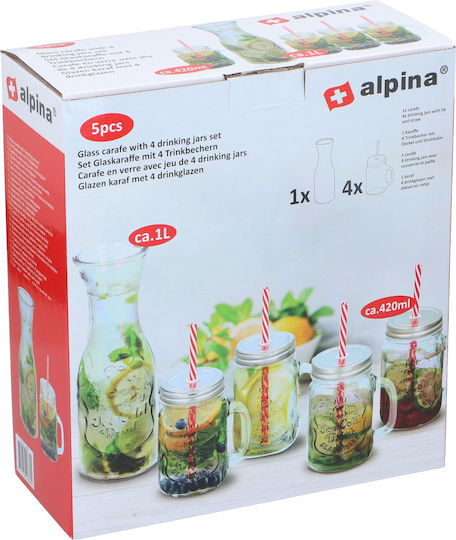 Alpina Appliances Set Gläser Cocktail/Trinken aus Glas mit Strohhalm 1000ml 4Stück