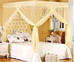 Plasă de țânțari pentru pat bej 150 x 200 cm cu cadru metalic de asamblare
