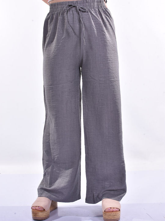 Women's Fabric Trousers with Elastic Gray