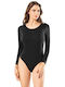 Long Sleeve Bodysuit Slim Fit Black