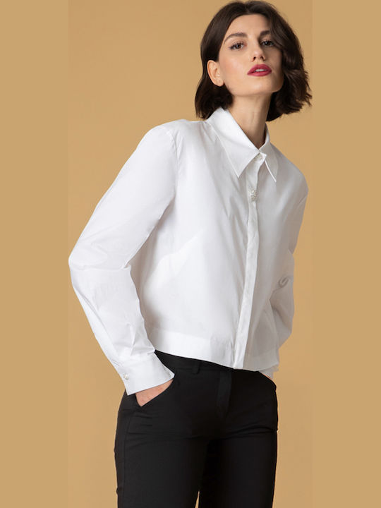 Langärmelig Damen Hemd White