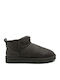 Classic Ultra Mini Leather Women's Ankle Boots with Fur Gray