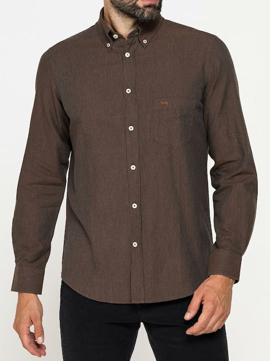 Long-sleeved Cotton Shirt Demitasse Brown