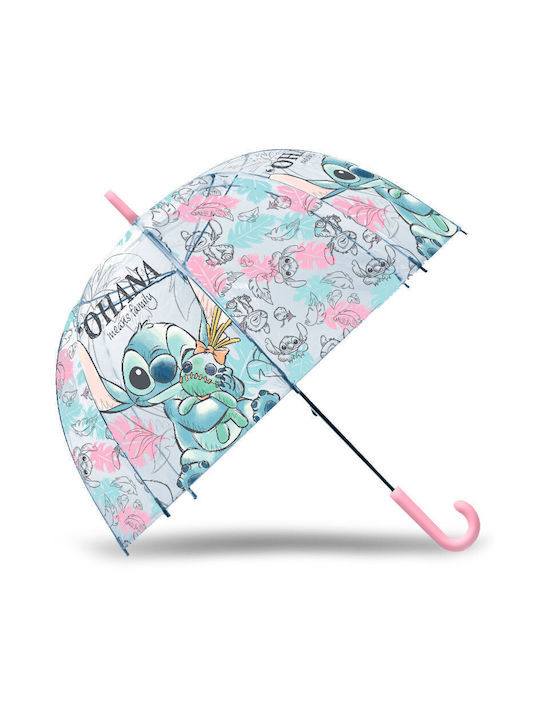 Kids Licensing Umbrelă pentru copii Mâner curbat Disney Stitch Ohana transparentă