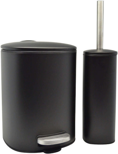 Ankor Inox Set aus Toilettenbürste und Mülleimer für das Badezimmer Sanftes Schließen 5Es Black Checkmate