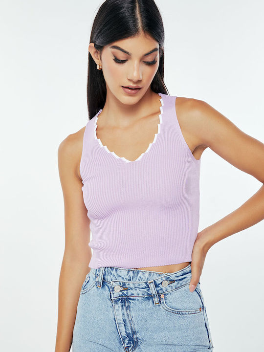 Γυναικείο Crop Top Αμάνικο με V Λαιμόκοψη Λιλά