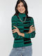 Women's Sweater Turtleneck Striped Green