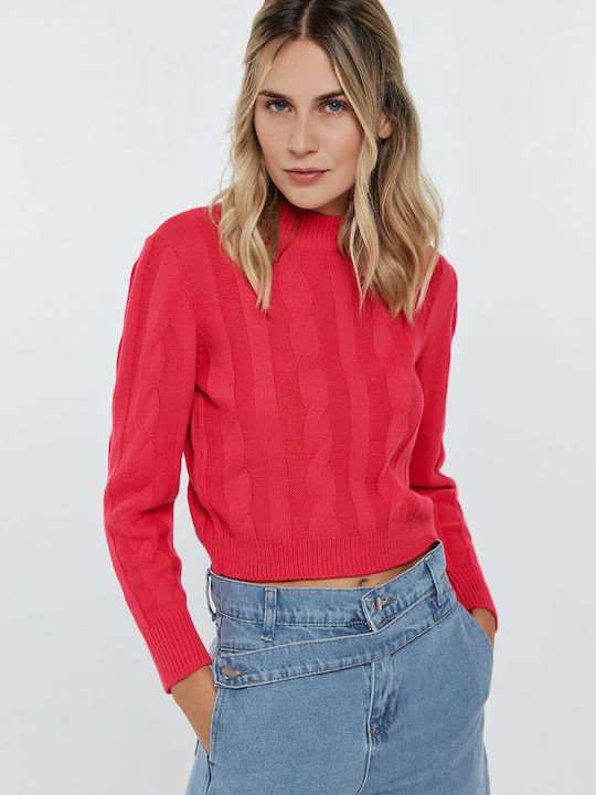 Knit Crop Cable Sweater Fuchsia