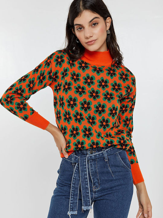 Women's Crop Sweater Floral Orange