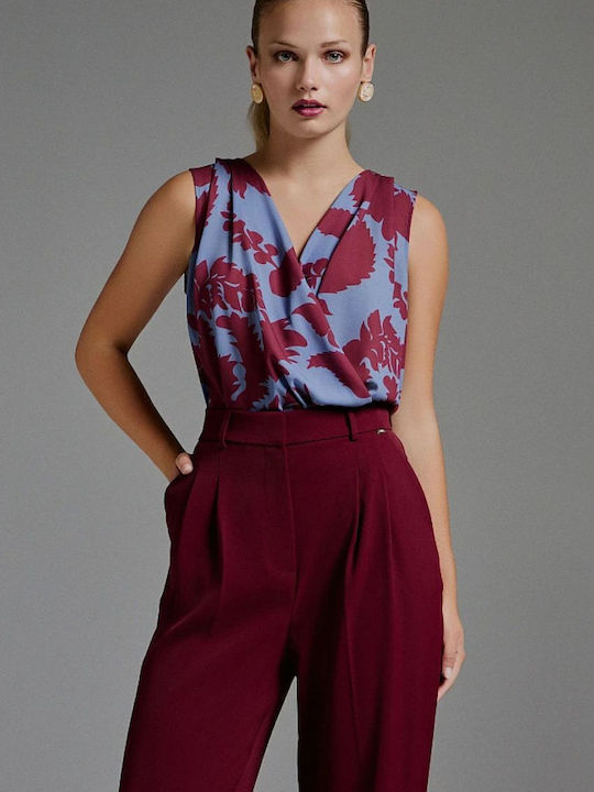 Women's Blouse Sleeveless with V Neckline Bordeaux