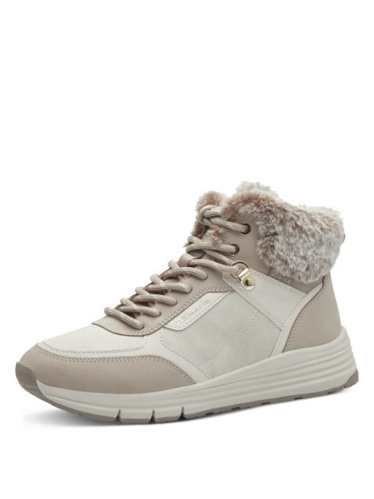 Tamaris Leder Damen Knöchelstiefel mit Pelz Beige