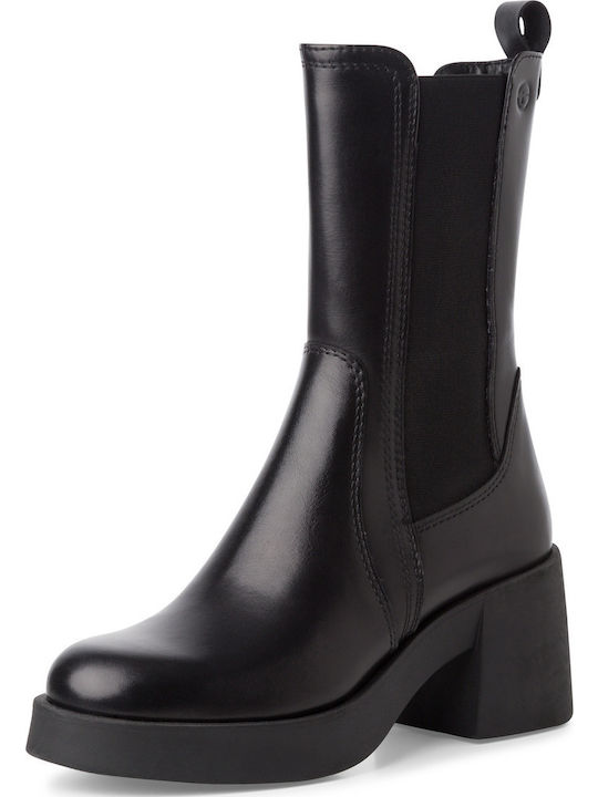 Tamaris Leather Women's Chelsea Boots with Medium Heel Black