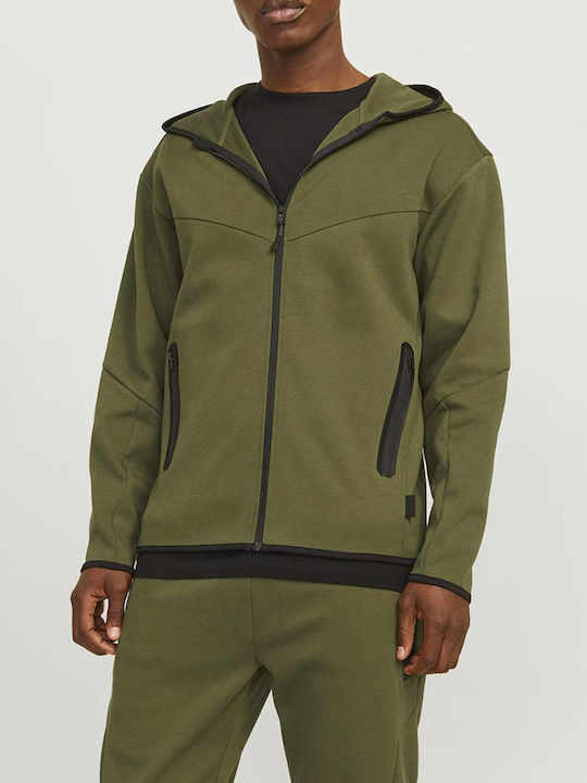 Jack & Jones Ζακέτα Cypress Olive με Κουκούλα