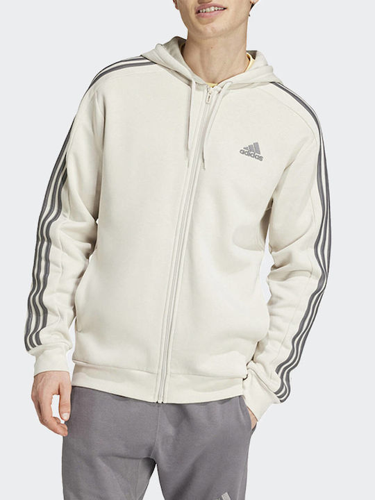 Adidas Jachetă cu fermoar pentru bărbați cu glugă și buzunare Beige Ecru