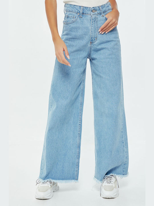 High Waist Women's Jean Trousers Fluo Light Blue