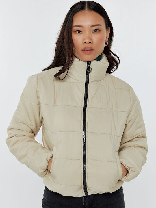 Women's Short Lifestyle Jacket for Winter Beige