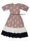 Kid Dress Plaid Print Belt Dark Blue