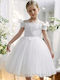 Mädchenkleid Kurzärmelig Tüll Für Blumenmädchen Weiß