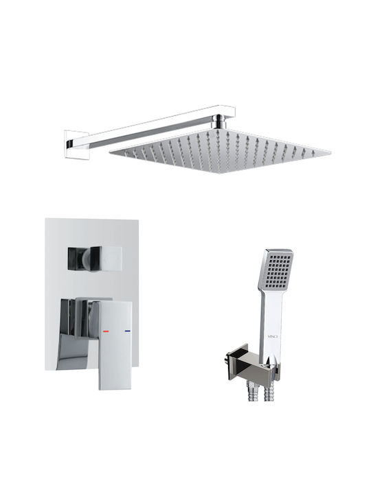Vinci Set Mischer, Handbrause & Duschkopf für Wandmontage für Dusche Silber