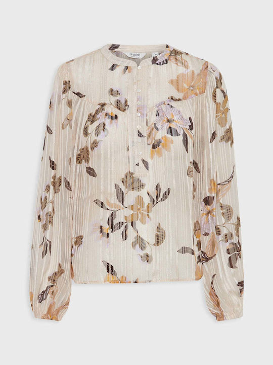 B.Younq Women's Blouse Long Sleeve Floral Beige