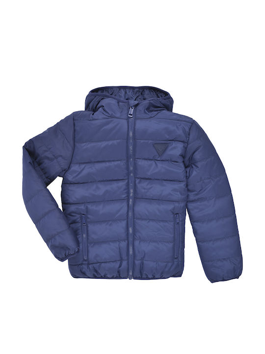 Guess Kids' Quilted Jacket with Hood Blue