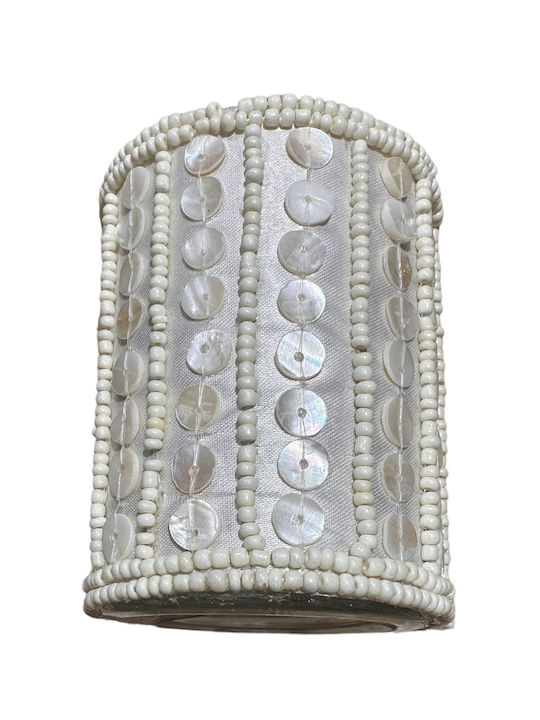 Decorative White Sequin Candle Holder 10x9 cm