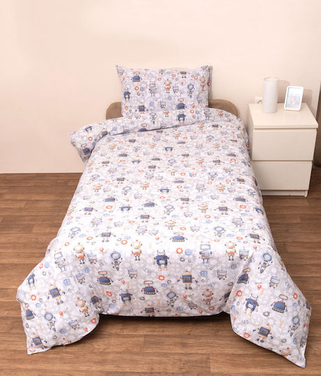 Viopros Single Kids Sheets Robot White 160x260cm Viopros Single Kids Sheets Robot White 160x260cm