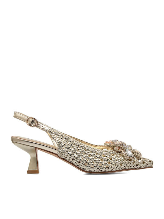 Leder Pumps mit Riemchen Goldene