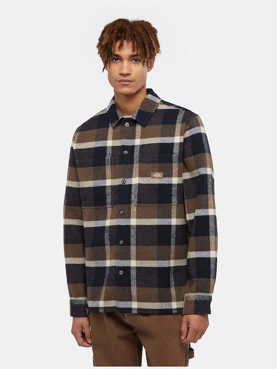 Dickies Men's Shirt Long Sleeve Checked Mushroom