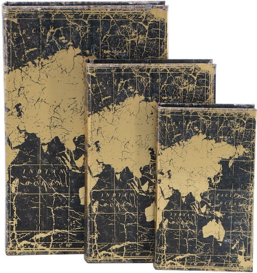 Artekko Book Διακοσμητικό Βιβλίο Κουτί Ξύλο Ύφασμα Χρυσό Μαύρο Σετ/3
