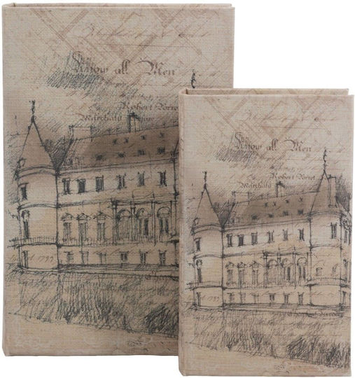 Artekko Cutie Decorativă în Formă de Carte, Set de 2, Lemn, Material Textil, Bej