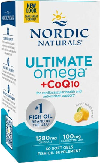 Nordic Naturals Omega + Coq10 Cod Liver Oil & Fish Oil 1280mg 60 Softgels with Lemon Flavour