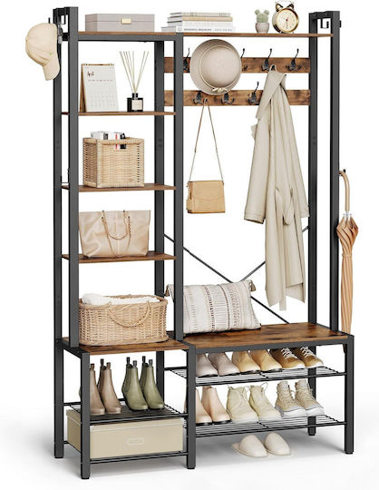 Vasagle Hall Tree Bench Shoe Storage Hallway Coat Rack Shoe Bench 5 Storage Shelves 9 Coat Hooks 6 Side Hooks 140 X 120 X 190 Cm Vintage Brown Ink Black Hsr426b01 Vasagle Hall Tree Bench Shoe Storage Hallway Coat Rack Shoe Bench 5 Storage Shelves 9 Coat Hooks 6 Side Hooks 140 X 120 X 190 Cm Vintage Brown Ink Black Hsr426b01