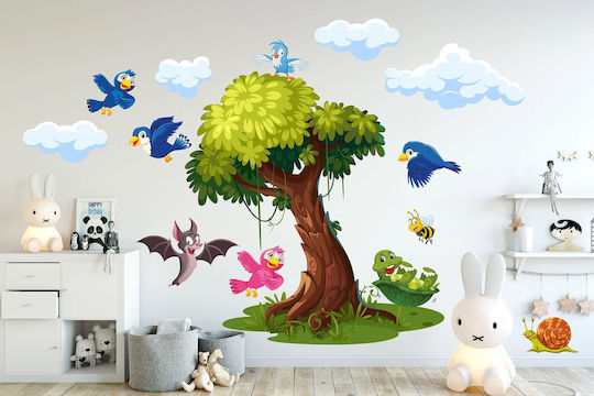 Set Decorativ Perete Copaci Păsări Colorate pentru Copii 100x200