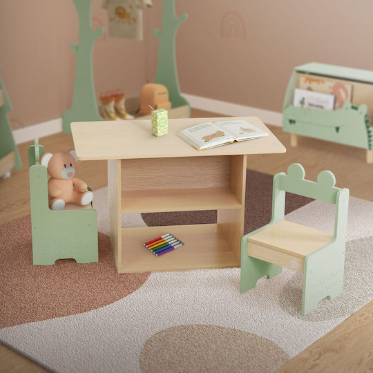 Kids Table and Chairs Set for Painting made of Wood Beige Joyz
