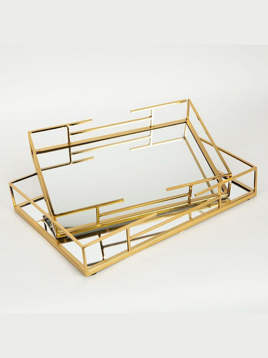 Διακοσμητικός Δίσκος Metallisch Rechteckig mit Spiegel 35x25x5.5cm 2Stück