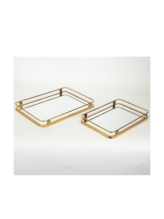 Διακοσμητικός Δίσκος Metallisch Rechteckig mit Spiegel 35x29x28cm 2Stück