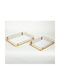 Διακοσμητικός Δίσκος Metallisch Rechteckig mit Spiegel 35x29x28cm 2Stück