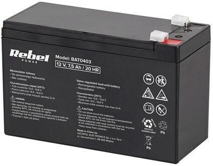 Rebel 12V Gel-Blei-Säure-Batterie 7,5Ah Wartungsfrei 151x65x94 mm