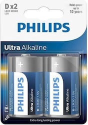 Set 2 Philips Lr20 D Batteries Ultra Alkaline
