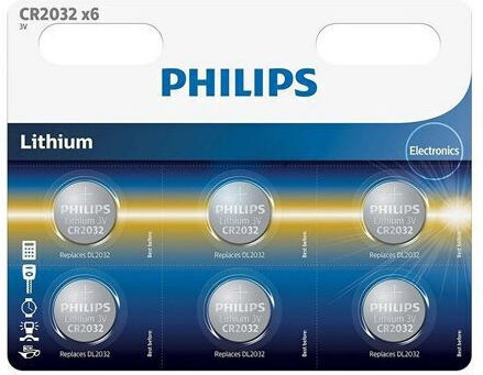 Set mit 6 Philips CR2032 Lithium-Batterien