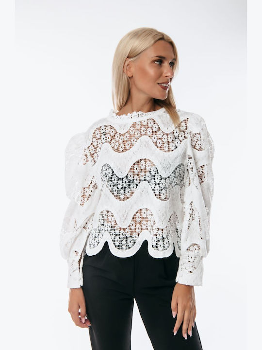 Dress Up Women's Blouse with Lace White