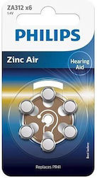Комплект 6 батерии за слухови апарати Philips Za312 Zinc Air Комплект 6 батерии за слухови апарати Philips Za312 Zinc Air