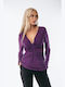 Dress Up Women's Blouse with V Neckline Purple